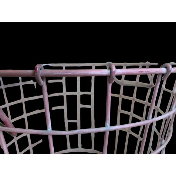 Vintage French Red Painted Wire Basket w Handles Weathered 10" x 14" LARGE - Picture 6 of 8